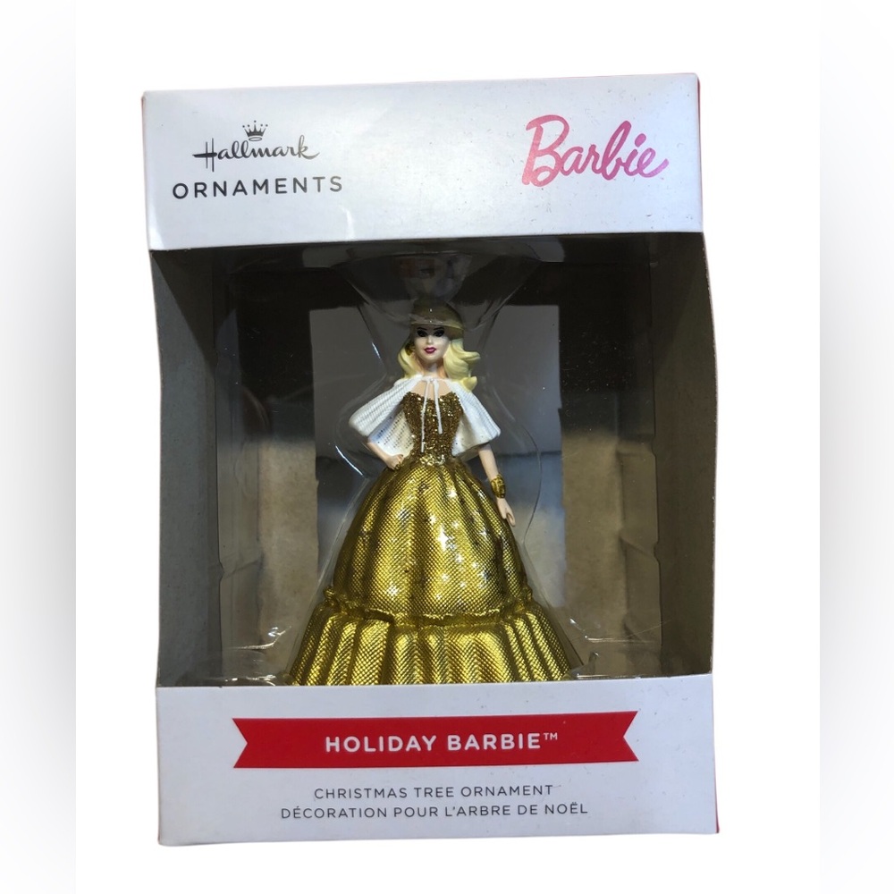 Hallmark 2023 HOLIDAY BARBIE Blonde Gold Dress Red Box Christmas Ornament - NIB
